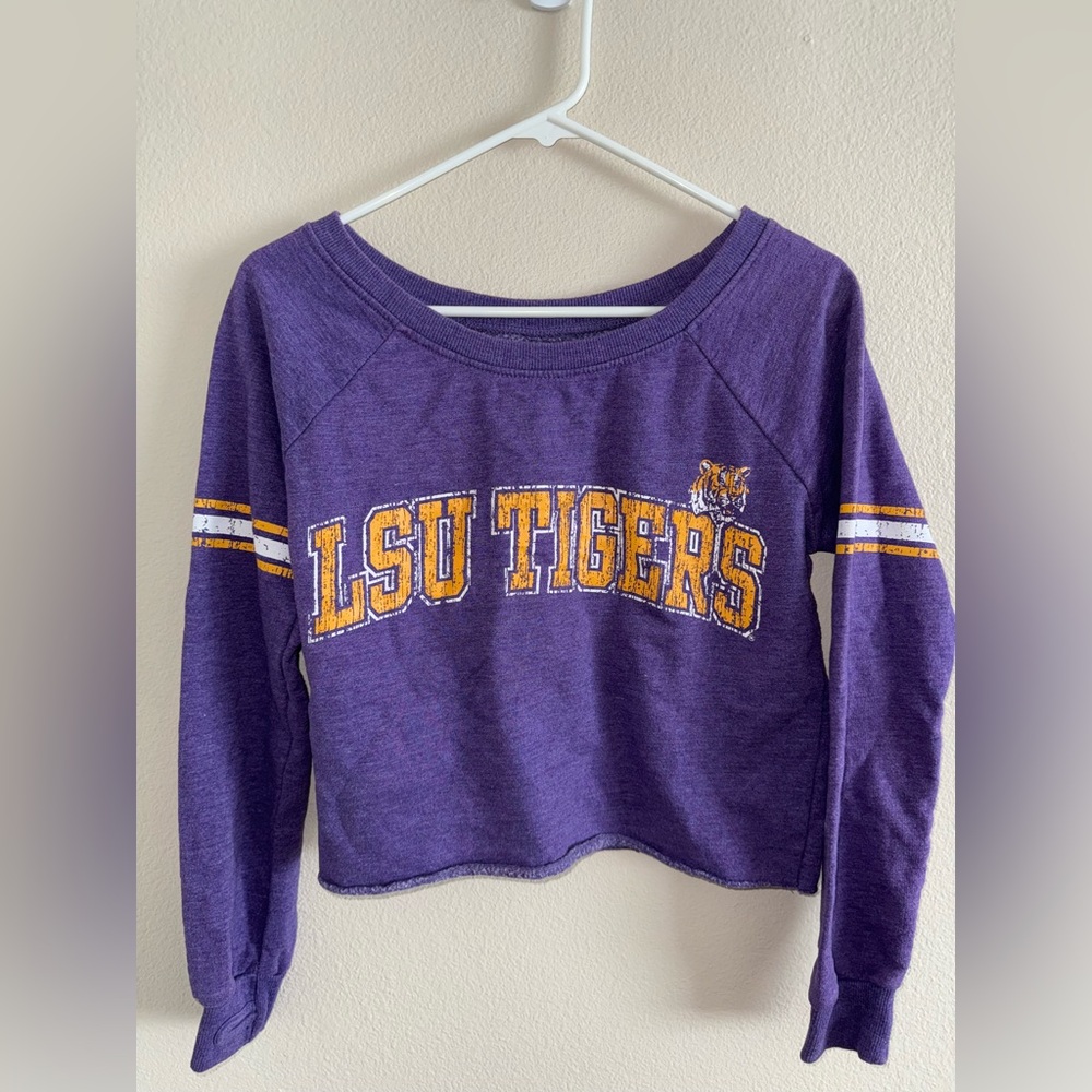 Three Square LSU Tigers Cropped Crewneck Sweatshirt‎ size Smalll